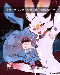 after_sex anal anthro anthro_on_anthro anus arrow_pointing_to_anus arrow_pointing_to_balls backsack balls big_butt big_penis black_body black_fur blep blue_body blue_fur blush bodily_fluids body_writing butt cuckold cum cum_in_ass cum_inside degradation dialogue directional_arrow duo erection femboy foreskin fur gameplay_mechanics gaping gaping_anus genital_fluids genitals glans huge_butt huge_penis humanoid_genitalia humanoid_penis humiliation level_up male male/male penis penis_humiliation penis_size_difference retracted_foreskin small_balls small_but_hung small_penis small_penis_humiliation spank_marks sweat sweatdrop sweaty_butt tally_marks text thick_thighs tongue tongue_out vein veiny_penis western_tally_marks white_body white_fur wide_hips writing_on_balls writing_on_butt writing_on_genitals writing_on_perineum cuchuflin nintendo pokemon snapchat cinder_(cuchuflin) rio_(cuchuflin) generation_4_pokemon generation_8_pokemon pokemon_(species) riolu scorbunny 2025 absurd_res english_text hi_res