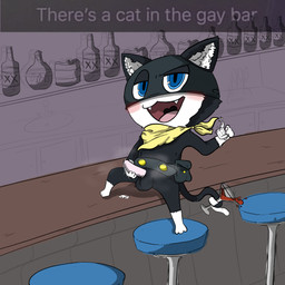 alcohol anthro balls bar bar_counter bar_stool belt beverage black_body black_fur blue_eyes blush bodily_fluids caption chibi container counter cum cup digitigrade dipstick_tail drinking_glass drunk erection foreskin fur furniture genital_fluids genitals glass glass_container glass_cup gloves_(marking) holding_object humanoid_genitalia humanoid_penis inner_ear_fluff kerchief leg_markings looking_at_viewer male markings mask masturbation milk mostly_nude multicolored_body multicolored_fur on_counter open_mouth pawpads penile penile_masturbation penis prehensile_tail socks_(marking) solo stool substance_intoxication tail tail_around_wine_glass tail_coil tail_markings text tuft two_tone_body two_tone_fur white_body white_fur wine wine_glass yellow_kerchief orangehattedotter atlus megami_tensei persona_(series) persona_5 sega snapchat morgana_(persona) domestic_cat felid feline felis mammal tuxedo_cat 1:1 absurd_res english_text hi_res meme