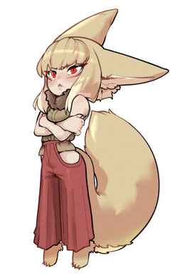 barefoot big_ears bottomwear breasts brown_body brown_fur brown_hair chibi clothed clothed_female clothed_humanoid clothing crossed_arms feet female fluffy fox_ears fur hair multicolored_hair red_bottomwear red_clothing red_eyes solo tan_hair two_tone_hair thevarking haruko_ceris animal_humanoid canid canid_humanoid canine canine_humanoid fennec_humanoid fox_humanoid humanoid mammal mammal_humanoid 2026 hi_res
