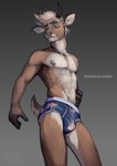 anthro briefs brown_body brown_fur bulge clothed clothing eyes_closed fur gradient_background hair horn male print_briefs print_clothing print_underwear scut_tail short_tail simple_background skimpy solo standing tail underwear underwear_only white_hair vulgarstarling antelope bovid gazelle mammal 2020 digital_media_(artwork) hi_res