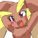 ambiguous_gender anthro blush brown_body brown_fur chest_tuft fangs fur long_ears open_mouth red_eyes simple_background solo teeth tuft white_background salt_(artist) nintendo pokemon generation_4_pokemon lagomorph lopunny mammal pokemon_(species) 1:1 digital_media_(artwork) low_res oekaki