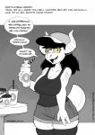 2019 anthro beverage clothing coffee cosplay drinking_straw english_text female frappucino hi_res horn kobold looking_at_viewer miss_kobayashi's_dragon_maid quetzalcoatl_(dragon_maid) samantha_reyes solo text zwitterkitsune