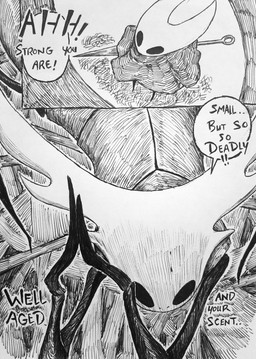 black_legs black_text cloak clothed clothing dialogue duo hornet's_needle speech_bubble standing text starbind_s hollow_knight:_silksong hollow_knight_(franchise) team_cherry hornet_(hollow_knight) styx_(hollow_knight:_silksong) arthropod absurd_res english_text hi_res monochrome