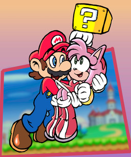 ?_block anthro clothed clothing duo female hat headgear headwear male cosmicseternity mario_bros nintendo sega sonic_the_hedgehog_(series) amy_rose mario eulipotyphlan hedgehog human mammal crossover hi_res