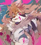 anthro blood blood_around_mouth bodily_fluids fur grey_body grey_fur hair long_hair male pecs solo ohayashi55 lifewonders tokyo_afterschool_summoners temujin_(tas) canid canine canis mammal wolf