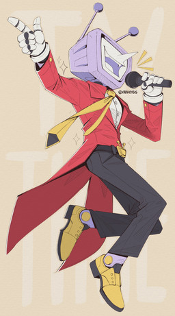 5_fingers clothing electronics fingers footwear for_a_head machine male microphone necktie not_furry pointy_nose red_clothing red_suit robotic screen screen_face shoes singing solo suit suit_and_tie television auveiss deltarune undertale_(series) tenna_(deltarune) humanoid object_head robot screen_head tv_head absurd_res digital_drawing_(artwork) digital_media_(artwork) hi_res signature