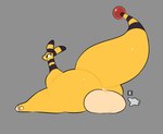 ambiguous_gender ampharos anthro balls big_balls big_butt butt disembodied_hand eyelashes generation_2_pokemon genitals hi_res huge_balls hyper hyper_balls hyper_genitalia letter male mammal nintendo nude oblivious pokemon pokemon_(species) simple_background smile solo swallowpancakes tail thick_tail yellow_body
