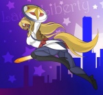 action_pose anthro belt boots city clothed clothing female footwear hair high_heeled_boots high_heels long_hair mask melee_weapon pose shield shoes solo star superhero sword utility_belt weapon unknown_artist lady_liberty equid equine horse mammal