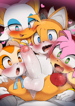 anthro anus balls black_nose blue_eyes blush bodily_fluids breasts butt clothed clothing dripping drooling erection eyelashes female footwear foreskin foursome fur genital_fluids genitals green_eyes group group_sex half-closed_eyes heart_eyes heart_symbol humanoid_genitalia humanoid_penis long_ears looking_at_genitalia looking_at_penis male male/female narrowed_eyes nipple_outline open_mouth penis penis_awe precum precum_drip saliva sex shaking spread_legs spreading sweat tears tongue tongue_out trembling wet wet_clothing young young_anthro young_female young_male dagasi sega sonic_the_hedgehog_(series) amy_rose cream_the_rabbit miles_prower rouge_the_bat bat canid canine eulipotyphlan fox hedgehog lagomorph leporid mammal rabbit 2023 digital_media_(artwork) hi_res