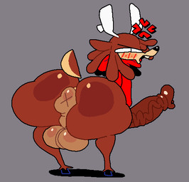 angry animal_genitalia animal_penis anthro antlers anus backsack balls big_butt big_penis blush bottomless bottomless_anthro bottomless_male brown_body brown_fur butt clothed clothing cross-popping_vein embarrassed equine_genitalia equine_penis erection fur genitals hair hooves horn huge_butt huge_penis hyper hyper_butt hyper_genitalia hyper_penis long_hair looking_at_viewer looking_back looking_back_at_viewer male open_mouth penis perineum puffy_anus scut_tail short_tail simple_background solo tail tan_anus tan_balls tan_perineum vein veiny_penis superiorfox cain_(superiorfox) deer mammal low_res