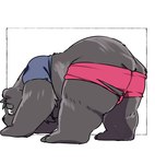 black_body black_fur black_nose bottomwear butt clothing feral fur kemono male plantigrade shirt shorts simple_background solo topwear inunoshippo bear mammal 2024