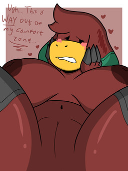 anthro big_breasts bikini blush breasts clothing female genitals red_body simple_background slightly_chubby smile solo spread_legs spreading swimwear text thick_thighs two-piece_swimsuit vulva enderbendr microsoft minecraft mojang xbox_game_studios samantha_(endrslendr) mammal sniffer_(minecraft) 3:4 absurd_res hi_res