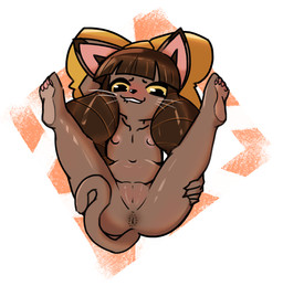 anthro anus bite biting_lip bow_ribbon female genitals legs_up pawpads presenting simple_background solo vulva whiskers young young_anthro young_female viofsa lackadaisy ivy_pepper domestic_cat felid feline felis mammal 2026 colored_sketch digital_media_(artwork) sketch