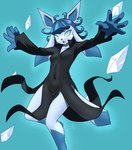 anthro anthrofied breasts clothed clothing cosplay female icicle pokemorph small_breasts solo furball nintendo one-punch_man one_(manga) pokemon abby_(flarita) tatsumaki canid canine eeveelution fox generation_4_pokemon glaceon mammal pokemon_(species) hi_res