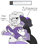 anthro arachnid areola arm_warmers armwear arthropod asriel_dreemurr_(god_form) big_breasts black_hair black_tie_(suit) boss_monster_(undertale) bovid breast_grab breast_size_difference breasts breasts_fondling caprine clothed clothing crossgender curvy_figure duo embarrassed english_text exclamation_point fangs female floppy_ears flustered fur gloves goat hair hair_over_eye hand_on_breast handwear happy heart_(marking) heart_symbol hi_res holding_breast horn huge_breasts legwear long_ears mammal markings mtf_crossgender muffet nipple_slip nipples one_eye_obstructed robertge spider stockings suit teeth text undertale undertale_(series) voluptuous white_body white_clothing white_fur white_gloves white_handwear wide_hips