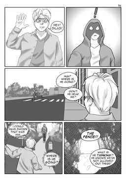 city city_background cityscape clothing comic_panel dialogue eyewear forest forest_background glasses hoodie male narrative nature nature_background not_furry plant shrub speech_bubble text thought_bubble topwear tree alphasabre danny_(alphasabre) silas_(alphasabre) human mammal comic english_text greyscale hi_res monochrome