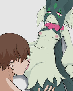 anthro breasts cunnilingus duo female fur genitals green_body green_fur green_hair hair interspecies male nipples oral oral_penetration penetration pink_eyes pink_nipples pokephilia sex small_breasts spread_legs spreading vaginal vulva blarkel nintendo pokemon florian_(pokemon) generation_9_pokemon human mammal meowscarada pokemon_(species) 4:5 absurd_res hi_res