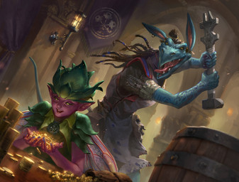 ambiguous_gender anthro barrel clothing coin detailed_background dreadlocks duo dutch_angle footwear green_body holding_object holding_tool humanoid_pointy_ears inside male outside pink_body pointy_ears pouch_(clothing) shoes smile tail tattoo tongue tongue_out tools livia_prima artifact_(game) valve_corporation fairy humanoid scalie 2018 digital_media_(artwork) official_art
