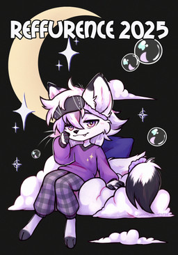 ambiguous_gender anthro biped bubble chibi clothed clothing cloud fangs moon pajama_pants pajama_shirt pajamas sitting solo star teeth lonerdemiurge canid canine mammal hi_res