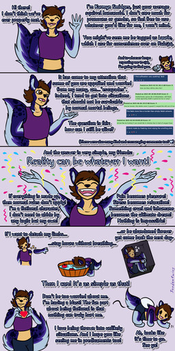 ambiguous_gender apple_bobbing blue_body blue_fur breaking_the_fourth_wall brown_hair clothing comment confetti countershading disembodied_limb dot_eyes fur gesture hair heart_gesture lore meta profanity shirt simple_eyes sleeping snout solo spots tail tank_top text toony topwear worldbuilding sandentwins smidges_(sandentwins) animal_humanoid humanoid mammal mammal_humanoid rodent rodent_humanoid sciurid sciurid_humanoid tree_squirrel_humanoid 1:2 absurd_res comic digital_media_(artwork) english_text hi_res