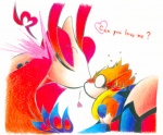 ambiguous_gender blush duo feral floatzel generation_3_pokemon generation_4_pokemon heart_symbol kissing love mash_(artist) milotic nintendo pokemon pokemon_(species) reptile scalie snake text wrap