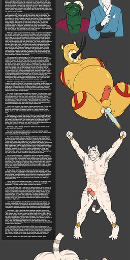 2_horns abs amputee anthro belly biceps big_belly big_butt big_muscles big_penis biped black_collar blue_hair bodily_fluids butt collar cuff_(restraint) disability dominant dominant_anthro dominant_male drinking drinking_urine erecion erection fellatio fur genital_fluids genitals gold_cuffs green_body green_scales group hair horn humanoid_genitalia humanoid_penis latex leaking_precum magic male male/male metal_cuffs missing_all_arms missing_all_legs missing_all_limbs missing_arm missing_leg missing_limb muscular muscular_anthro muscular_male nude_anthro nude_male oral pecs penile penis precum profanity quadruple_amputee restraints scales sex sex_slave slave story_in_picture submissive submissive_anthro submissive_male text tiptoes urine urine_in_mouth urine_tube wall_of_text water_from_ass watersports white_body white_fur white_scales yellow_latex mohalic european_mythology mythology dragon eastern_dragon felid mammal mythological_creature mythological_scalie pantherine scalie tiger western_dragon 2019 absurd_res english_text hi_res