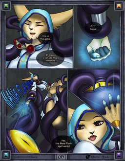 5_fingers angry anthro bald big_ears big_tail black_border blue_clothing blue_nails border brown_eyes clothed clothing colored_nails eyes_closed fangs female fingers fist focused front_view fur gem happy holding_another looking_at_another magic magic_clothing magic_user nails open_mouth outside red_gem side_view simple_background solo speech_bubble tail tan_body tan_fur teeth tentacles text tongue tuft white_clothing yellow_eyes eliana-asato melony_(eliana-asato) canid canine fennec_fox fox mammal monster true_fox 2023 comic digital_media_(artwork) english_text hi_res multiple_scenes