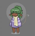 chibi clothed clothing dark_body dark_skin female green_hair hair humanoid_pointy_ears leaf long_hair mandragora_(plant) monster_girl_(genre) not_furry plant pointy_ears ponytail scarf short_stack solo pafu_(artist) european_mythology mythology mikri_(pafu) elemental_creature flora_fauna humanoid mythological_creature mythological_mandrake 2019