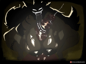 anthro areola big_breasts big_penis black_areola black_nipples bodily_fluids breast_play breasts brown_body brown_skin duo erection female first_person_view genital_fluids genitals grey_body huge_breasts huge_penis hyper hyper_genitalia hyper_penis long_tongue looking_at_viewer male male/female male_pov nipples non-mammal_nipples nude oral penis precum sex sharp_teeth teeth teratophilia titfuck tongue tongue_out tonguejob adawndraws the_backrooms karelia_(ace_rattman) monster smiler_(the_backrooms) 4:3 absurd_res hi_res