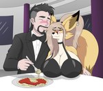 anthro big_breasts breasts duo ear_piercing ear_ring female hug male male/female piercing ring_piercing romantic thegeckoninja fay_(fennyfen_1) fenny_(fennyfen_1) canid canine fennec_fox fox human mammal true_fox hi_res