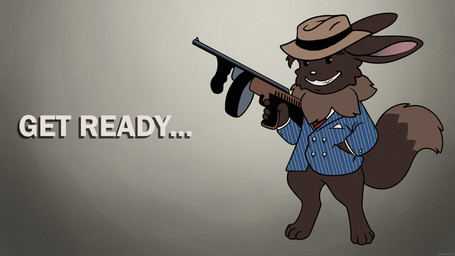 anthro anthrofied clothing fedora gun hat headgear headwear jacket looking_at_viewer male pokemorph ranged_weapon solo submachine_gun text thompson_gun topwear weapon maddworld fallout microsoft nintendo pokemon eevee generation_1_pokemon pokemon_(species) 16:9 english_text hi_res widescreen