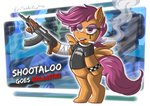 ak-47 ak_platform alternative_fashion assault_rifle bandage bandaged_arm cigarette clothing dark_humor emo female gun makeup ranged_weapon rifle running_makeup shirt solo t-shirt topwear weapon wing_boner wings epicsubterfuge friendship_is_magic hasbro my_little_pony mythology scootaloo_(mlp) equid equine horse mammal mythological_creature mythological_equine pegasus pony