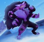 3_fingers 3_toes alternate_species ambiguous_gender anthro black_body black_fur blurred_background chest_tuft claws eyewear fangs feet fingers fur furrification multi_arm multi_limb multicolored_body multicolored_fur pokemorph purple_body purple_fur snow solo star sunglasses teeth toe_claws toes tuft two_tone_body two_tone_fur itoruna cartoon_network nintendo pokemon steven_universe sugilite_(steven_universe) generation_5_pokemon mammal pokemon_(species) zoroark 2016 crossover hi_res