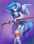 anthro clothing cutie_mark female hair melee_weapon solo sword weapon wings prisma6 hasbro my_little_pony mythology equid equine mammal mythological_creature mythological_equine pegasus hi_res