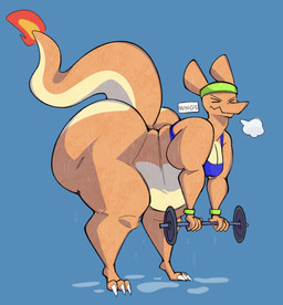 accessory anthro barefoot belly bent_over big_belly big_butt bodily_fluids bottomless breasts butt claws cleavage clothed clothing crop_top exercise eyes_closed feet female fire headband huge_butt midriff non-mammal_breasts overweight overweight_anthro overweight_female partially_clothed shirt solo standing sweat tail text thick_tail thick_thighs toe_claws topwear wavy_mouth weightlifting weights wide_hips workout wristband aimbot-jones mythology nintendo pokemon valentina_(aimbot-jones) charizard dragon generation_1_pokemon mythological_creature mythological_scalie pokemon_(species) scalie 2020 absurd_res english_text hi_res