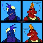 anthro athletic clothing dialogue duo frill_(anatomy) horn humor licking licking_lips male no_homo shirt spines tank_top tongue tongue_out topwear inlustriusghost for_the_better_right? friendship_is_magic hasbro my_little_pony mythology bright_sight_(oc) garble_(mlp) dragon mythological_creature mythological_scalie scalie 1:1 comic hi_res meme