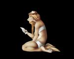 anthro biped black_background blonde_hair braided_hair female hair kneeling pink_nose simple_background solo rikitoka canid canine canis domestic_dog mammal 5:4