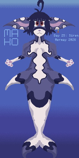anthro big_ears ear_piercing ear_ring female fin fish_tail kemono looking_at_viewer male male/male piercing purple_body ring_piercing solo split_form tail tail_fin makohyperion mara_the_merfurry aquatic canid cetacean fish mammal marine_mammal merfolk hi_res