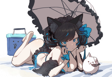 4_ears 5_fingers :3 accessory ambiguous_feral ambiguous_gender arched_back arm_ribbon bangs big_breasts bikini bikini_bottom bikini_top black_bikini_bottom black_bikini_top black_ears black_hair blue_eyes blue_hair blue_nails bow_accessory bow_ribbon breasts cleavage clothed clothing colored_nails dot_eyes double_bun eating eating_food eyebrows eyelashes female female_focus female_humanoid feral fin fingers flower flower_in_hair food_in_mouth group hair hair_accessory head_empty headdress ice_box inner_ear_fluff larger_female larger_humanoid looking_at_viewer lying multi_ear multicolored_hair nails no_thoughts on_front one_ear_up open_mouth plant pose pupils shadow simple_background simple_eyes size_difference slit_pupils smaller_ambiguous solo_focus swimwear trio tuft two-piece_swimsuit two_tone_hair umbrella white_body ebora ponos_corp. the_battle_cats basic_cat netherworld_nymph_lunacia animal_humanoid animate_inanimate aquatic domestic_cat felid felid_humanoid feline feline_humanoid felis fish humanoid mammal mammal_humanoid 2025 absurd_res colored detailed digital_drawing_(artwork) digital_media_(artwork) full-length_portrait hi_res portrait shaded