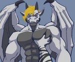 5_fingers abs angry anthro biceps big_muscles black_body blonde_hair duo fingers hair horn looking_at_viewer male membrane_(anatomy) membranous_wings muscular muscular_anthro muscular_male nude pec_grab pecs simple_background solo_focus stripes teeth white_body wings yellow_eyes fantdragon lucky_skebe mythology dragon equid equine mammal mythological_creature mythological_scalie scalie zebra 2023 digital_drawing_(artwork) digital_media_(artwork) meme