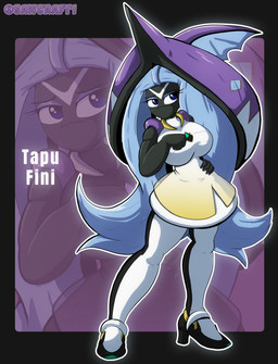big_breasts biped black_body black_clothing black_footwear black_high_heels black_shell blowup_background blue_eyes blue_eyeshadow blue_hair blue_shell breasts clothing colored_nails cosplay dress eyeshadow female female_humanoid fin fingernails footwear front_view gold_(metal) gold_jewelry hair high_heels huge_breasts jewelry legwear makeup multicolored_clothing multicolored_legwear multicolored_tights nails pokemorph purple_fingernails purple_nails purple_shell shell shoes simple_background solo standing text thick_thighs tights two_tone_clothing two_tone_legwear two_tone_tights white_body white_clothing white_dress yellow_clothing sawcraft1 nintendo pokemon fan_character lusamine_(pokemon) namaka_(al33444) animal_humanoid aquatic aquatic_humanoid generation_7_pokemon humanoid legendary_pokemon pokemon_(species) pokemon_humanoid tapu_fini 2026 absurd_res artist_name hi_res signature species_name