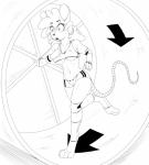 anthro bodily_fluids bra breasts cleavage clothed clothing female midriff navel nipple_outline running running_wheel skimpy solo sports_bra sweat tight_clothing under_boob underwear replica_(artist) cat_the_mouse mammal mouse murid murine rodent 2017 hi_res monochrome