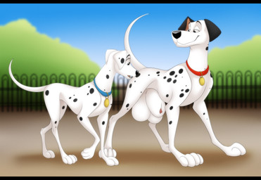 animal_genitalia balls big_balls big_penis big_sheath black_bars collar detached_sheath duo female feral genitals huge_balls huge_sheath hyper hyper_balls hyper_genitalia hyper_sheath male penis sheath toony zetsin 101_dalmatians disney perdita pongo canid canine canis dalmatian domestic_dog mammal hi_res letterbox
