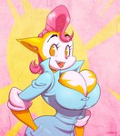 anthro big_breasts breasts cleavage clothed clothing coat doctor domestic_cat felid feline felis female hecchidechu huge_breasts mammal mohawk monique_pussycat schwoo skindentation small_waist smile solo super_fuck_friends tight_clothing topwear
