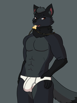 anthro black_body black_fur black_fur_markings black_nails black_nose blue_body blue_fur bottomwear bulge clothing colored_nails fluffy fluffy_tail fur fur_markings gold_(metal) gold_jewelry gold_necklace grey_body grey_fur hair inner_ear_fluff jewelry looking_at_viewer male markings multicolored_body multicolored_fur muscular muscular_anthro muscular_male nails neck_tuft necklace object_in_mouth open_mouth red_eyes simple_background solo tail tuft two_tone_body clamcrash mythology geri_(kuro_boi) canid canine canis mammal mythological_canine mythological_creature werecanid werecanine werecreature werewolf wolf 3:4 absurd_res hi_res