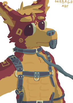 abs anthro athletic blue_nose circle_(marking) collar ear_piercing fur fur_markings harness leash looking_at_viewer male markings muscular muscular_sub orange_body orange_fur piercing red_body red_fur ring_piercing selfie simple_background simple_coloring solo square_markings submissive submissive_male tongue tongue_out white_background yellow_body yellow_fur garbage_art fancy_dawg canid canine canis domestic_dog mammal 2025 cel_shading hi_res shaded