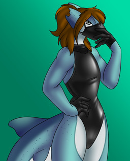 anthro biped black_clothing black_gloves black_handwear black_latex black_leotard blue_body brown_hair clothing femboy gloves grey_eyes hair handwear latex latex_clothing latex_gloves latex_handwear latex_leotard leotard looking_at_viewer male mask multicolored_body notched_ear solo tail two_tone_body wearing_mask white_body koekoek lucas_(koekoek19) aquatic fish shark 2025 hi_res
