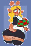 aged_up anthro antlers big_breasts big_butt black_bottomwear black_clothing black_legwear black_skirt black_stockings blonde_hair blue_eyes blush bottomwear breasts brown_body brown_fur butt butt_pose candy candy_cane checkered checkered_clothing checkered_topwear clothed clothing curvy_figure dessert female fluffy fluffy_tail food freckles fur furgonomics hair hand_on_breast horn hotpants legwear looking_at_viewer looking_back miniskirt pattern_clothing pattern_topwear pose short_antlers shorts simple_background skimpy skirt solo stockings tail tail_through_skirt thick_thighs topwear underbutt voluptuous cryptiacurves deltarune undertale_(series) noelle_holiday deer mammal new_world_deer reindeer 2022 digital_drawing_(artwork) digital_media_(artwork) hi_res