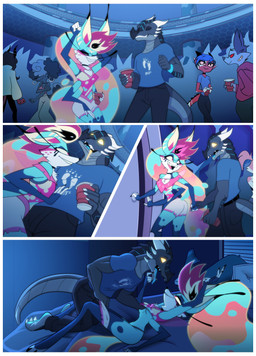 anthro breast_grab breasts clothed clothing clothing_lift container cup dancing drinking drugged drunk duo female hand_on_breast imminent_sex lying male male/female multi_limb on_back party pulling_down_pants pulling_down_shorts questionable_consent scales seduced shirt shirt_lift substance_intoxication tail topwear undressing ventral_scales deadinside97 hellaverse helluva_boss mythology gigi_(helluva_boss) queen_bee-lzebub_(helluva_boss) xero_(captainscales) arthropod bee canid canine dragon fox hybrid hymenopteran insect mammal mythological_creature mythological_scalie scalie absurd_res hi_res