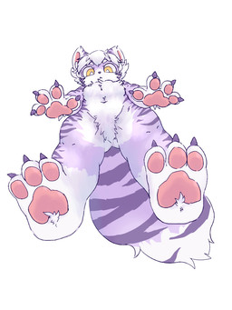 3_toes 4_fingers :< ambiguous_gender anthro big_tail biped black_nose claws countershade_face countershade_fur countershade_legs countershade_torso countershading featureless_chest featureless_crotch feet finger_claws fingers fluffy fluffy_tail foreshortening fur gloves_(marking) hair kemono leg_markings looking_at_viewer low-angle_view markings monotone_hair multicolored_body multicolored_ears multicolored_fur navel neck_tuft nude nude_anthro pawpads paws perspective pink_inner_ear pink_pawpads pose pupils purple_body purple_fur purple_stripes short_hair simple_background socks_(marking) solo standing striped_body striped_fur striped_markings striped_tail stripes tail tail_markings toe_claws toes tuft two_tone_ears two_tone_tail white_background white_body white_countershading white_fur white_hair white_pupils worm's-eye_view yellow_eyes young young_anthro monimoni ritea_(monimoni) felid feline mammal 3:4 digital_drawing_(artwork) digital_media_(artwork) full-length_portrait portrait female_(lore)